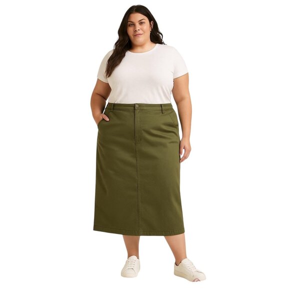 Old Navy Y2K Khaki Maxi Skirt Olive Green Size 18 Minimalist Earth Tone Fall - Picture 1 of 12